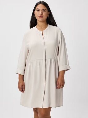 Quince Stretch Crepe Shirt Dress NWT size XL Textured Sand Wrinkle Resistant